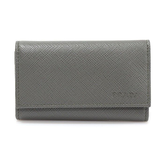 Prada Grey Saffiano Leather Silver 6-Key Ring Key Case 2PG222 112887420