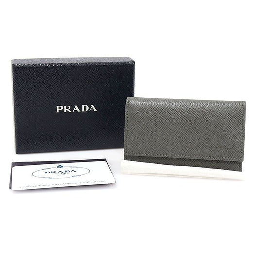 Prada Grey Saffiano Leather Silver 6-Key Ring Key Case 2PG222 112887420