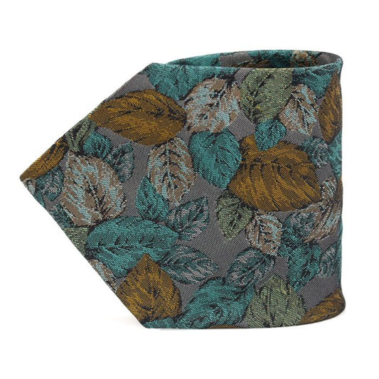 A Testoni 100% Silk Gray Leaf Pattern Tie CO51461AT 112887856