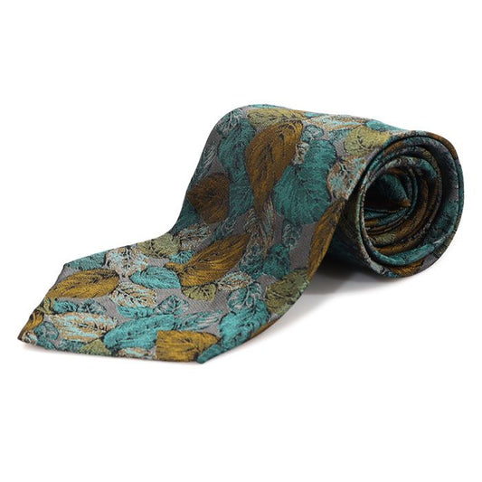 A Testoni 100% Silk Gray Leaf Pattern Tie CO51461AT 112887856