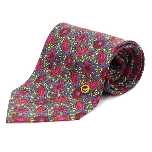 A Testoni 100% Silk Blue Gray Flower Pattern Tie CO32613AT 112888013