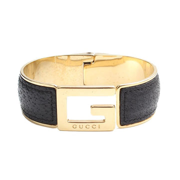 Gucci Black Leather Trim Gold-Plated Bracelet 113067095