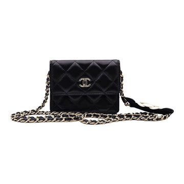 CHANEL AP2163 Black Gold CC Camellia Chain Mini WOC Crossbody Bag 31 Series 113095496