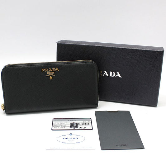 Prada Black Saffiano Gold Logo Zipped Long Wallet 1ML506 113220261