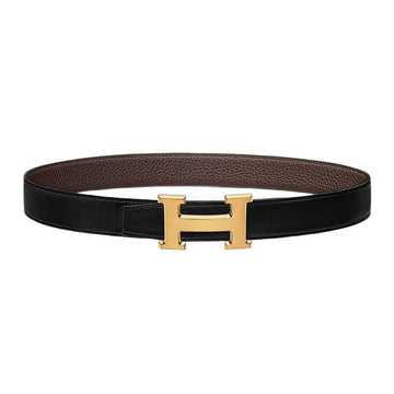 HERMES H バックル ゴールド マット リバーシブル メンズ レザー ベルト 32mm ブラック チョコ 105 H064544CM2M 114576218