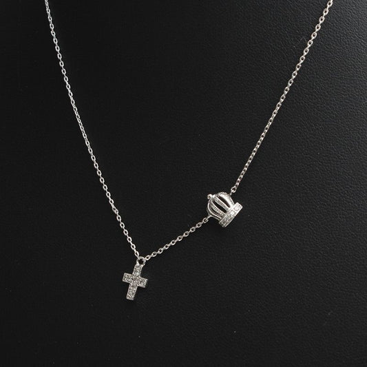 Other Brand 925 Silver Crown and Cross Necklace 114627018