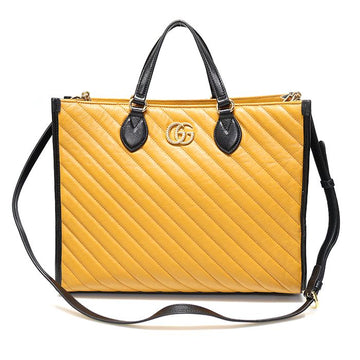 Gucci Limited Yellow Black Two-Tone Matelassé Chevron GG Marmont Medium Tote 2WAY 627332 114977069