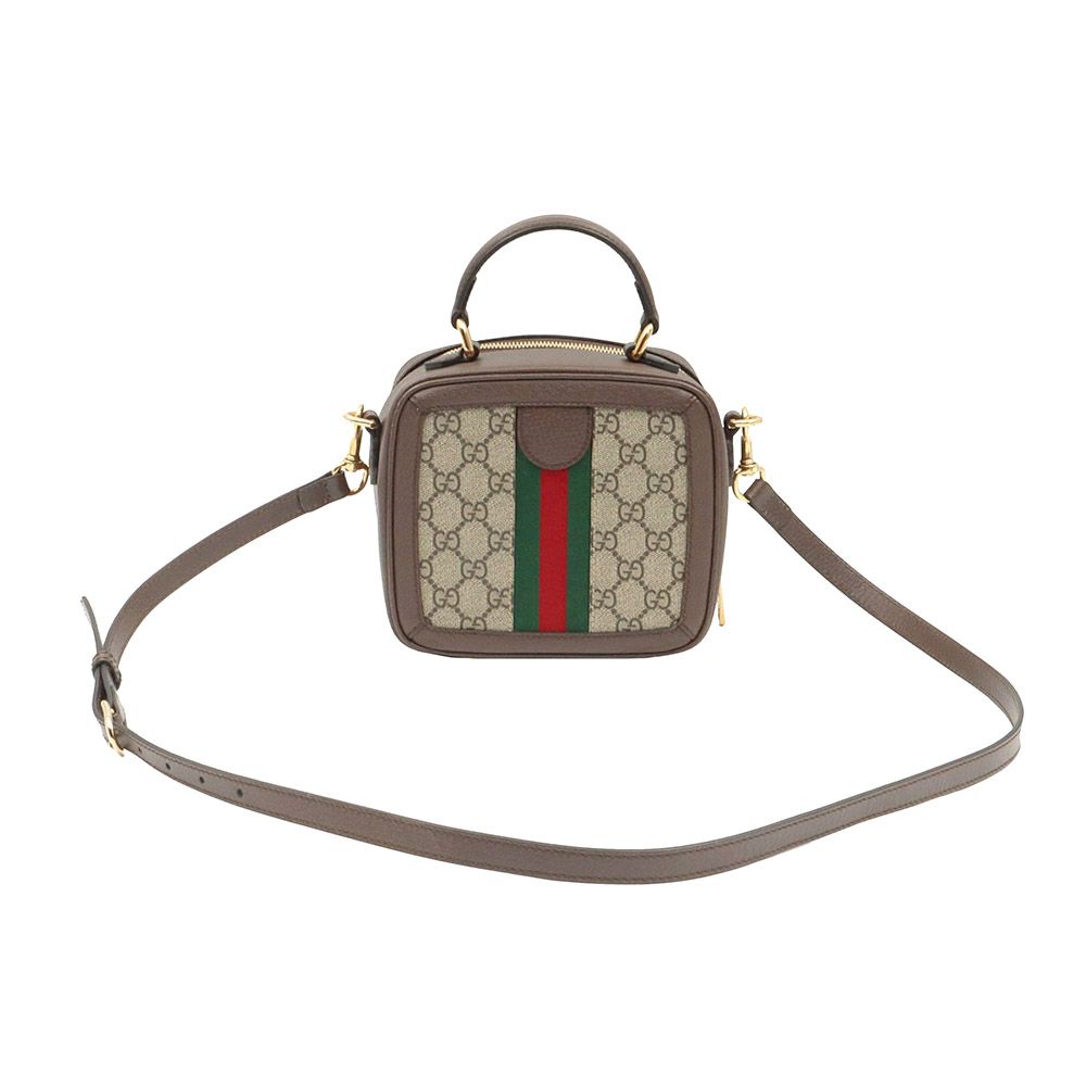 Gucci GG Supreme Canvas Brown Leather Ophidia Mini Top Handle 2WAY