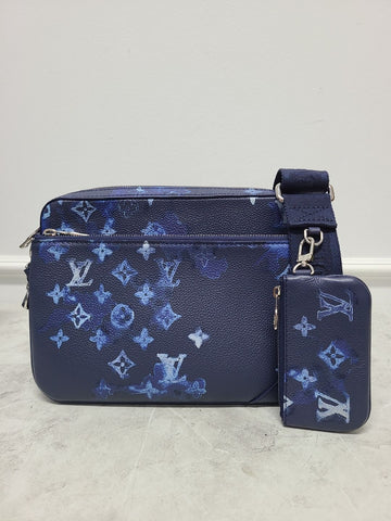 LOUIS VUITTON ブルー水彩モノグラムトリオメッセンジャーバッグ 115039105