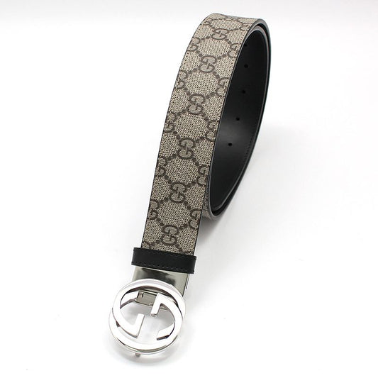 Gucci 473030 GG Supreme Silver Interlocking Buckle Reversible Double-Sided Belt 85 115088923