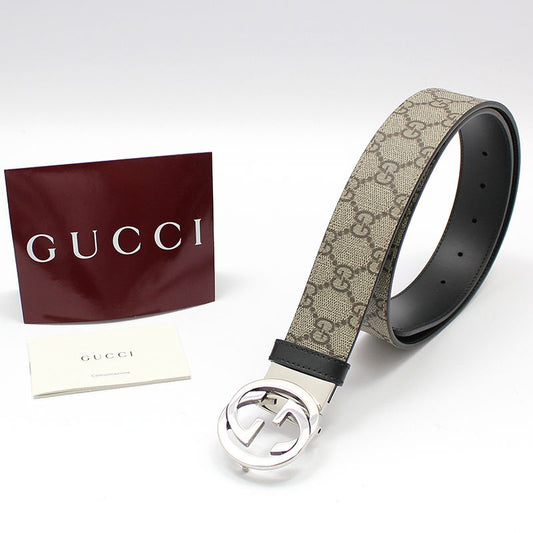Gucci 473030 GG Supreme Silver Interlocking Buckle Reversible Double-Sided Belt 85 115088923