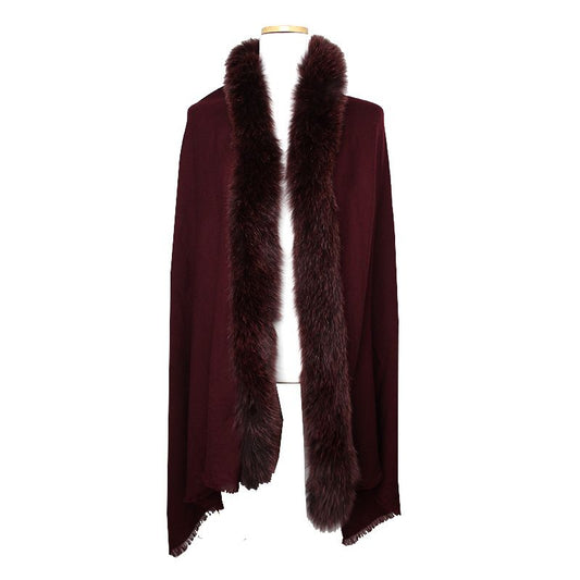 Other Brand Pure Wool Fox Fur Trim Shawl Scarf 115325470