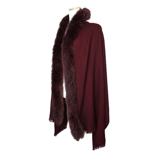 Other Brand Pure Wool Fox Fur Trim Shawl Scarf 115325470