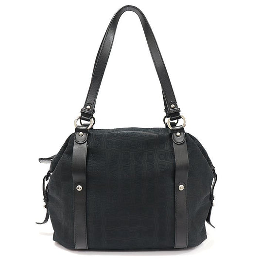 SALVATORE FERRAGAMO 21 A345 ブラック ロゴ パターン ジャカード シルバーハードウェア ショルダーバッグ 115444297