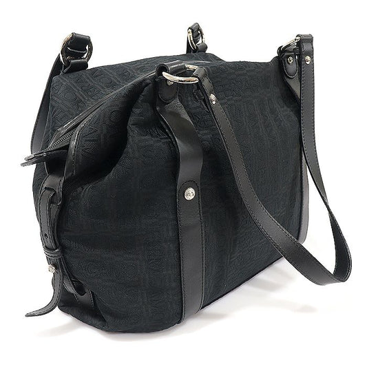 SALVATORE FERRAGAMO 21 A345 ブラック ロゴ パターン ジャカード シルバーハードウェア ショルダーバッグ 115444297