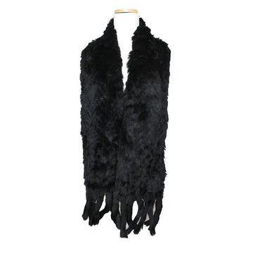 Other Brand Black Rex Fur Knitted Tassel Stole Muffler 115471566