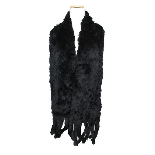 Other Brand Black Rex Fur Knitted Tassel Stole Muffler 115471566