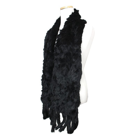 Other Brand Black Rex Fur Knitted Tassel Stole Muffler 115471566