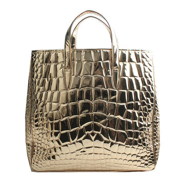 SAINT LAURENT ゴールドミラーワニパターンビッグトートバッグ 115543778 [P]