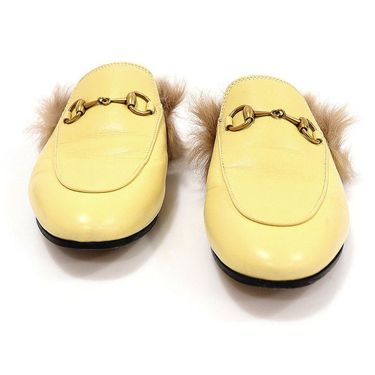 Gucci 426361 BURRO Yellow Leather Gold Horsebit Princeton Mule Loafer Women's Slipper 36 115620504