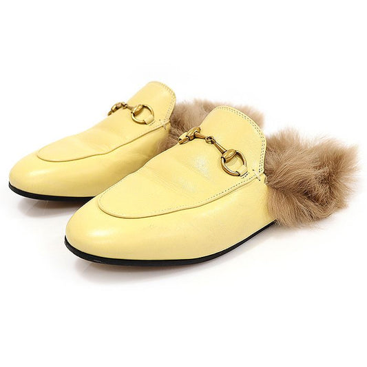 Gucci 426361 BURRO Yellow Leather Gold Horsebit Princeton Mule Loafer Women's Slipper 36 115620504
