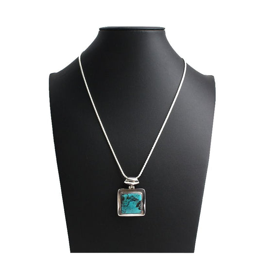 Other Brand Turquoise 925 Silver Square Pendant Necklace 115664939