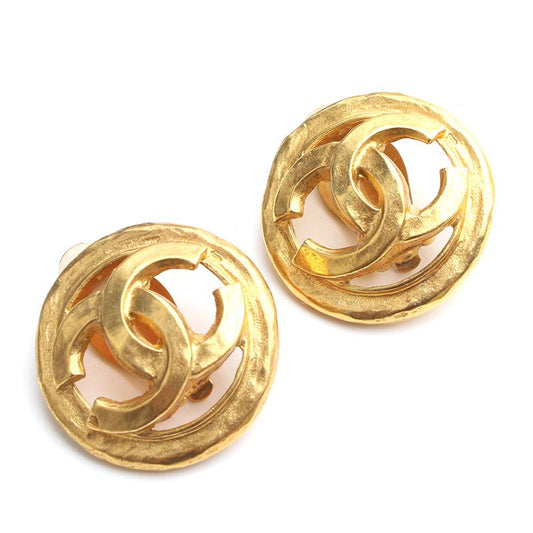 CHANEL Vintage Gold-Plated Round CC Logo Clip-On Earrings 116201308