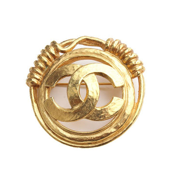 CHANEL Vintage Gold Plated Round CC Logo Brooch 12345 116348009