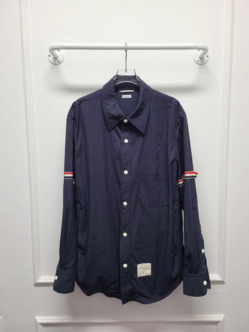 THOM BROWNE ネイビー スナップ フロント アームバンド ナイロン シャツ ジャケット 3 117412756