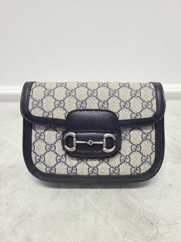 Gucci Blue Beige GG Supreme Horsebit 1955 Mini Shoulder Bag 117413421