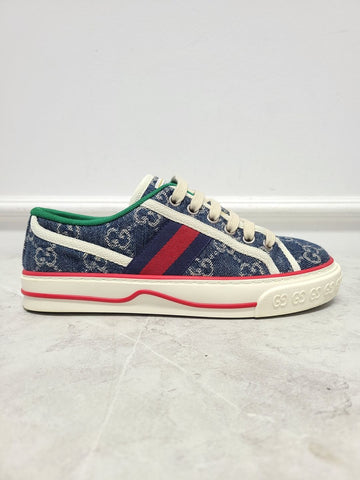 Gucci Denim Blue Three Stripes 1977 Tennis Sneakers 117540218
