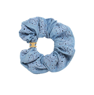 Celine English Embroidery Scrunchie Brass Gold Finish Cotton Light Blue 461AS2BCO 05GL 117549706