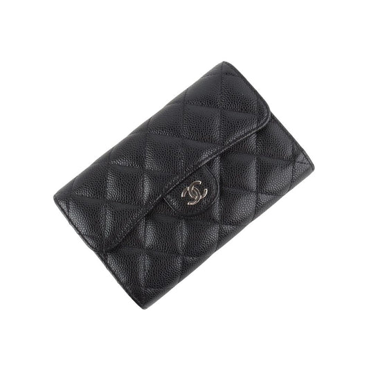 CHANEL Classic Caviar Silver-tone CC Logo Compact Wallet AP0232 33714K 117639173