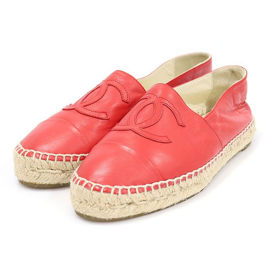 CHANEL G29762 Red Lambskin Espadrille Women Slip-On 36 117642978