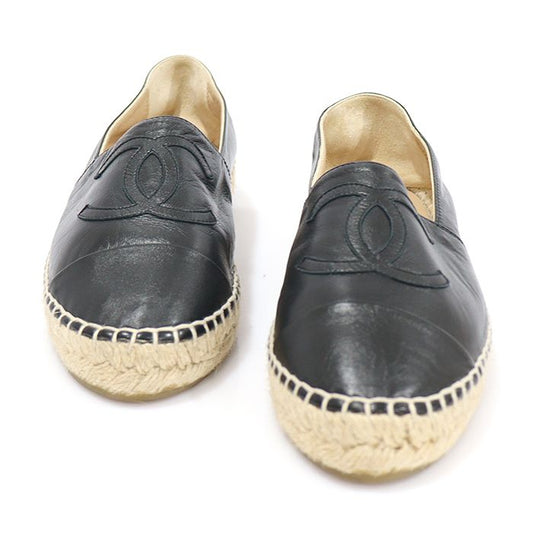 CHANEL G29762 Black Lambskin Espadrille Women Slip-On 36 117643049