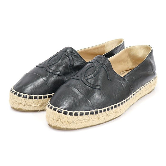 CHANEL G29762 Black Lambskin Espadrille Women Slip-On 36 117643049