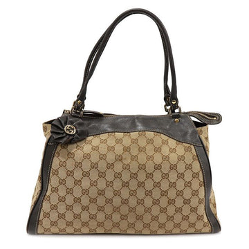 Gucci 189828 GG Logo Jacquard Brown Leather Gold Trophy Tote Bag CO49520GU 117643367
