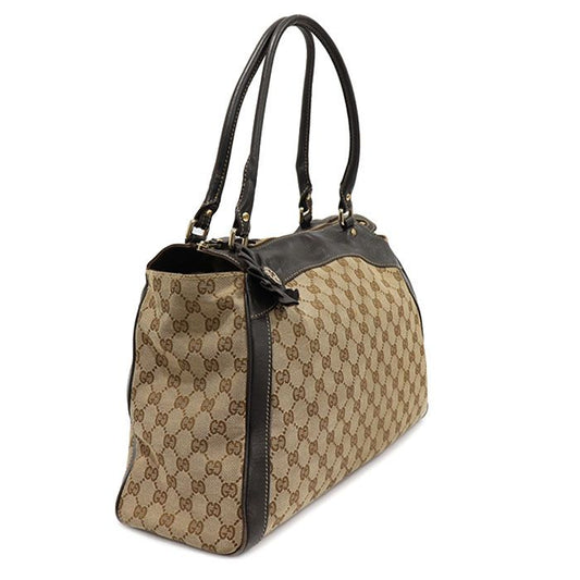 GUCCI 189828 GGロゴジャガードブラウンレザー金具トロフィートートバッグ 117643367