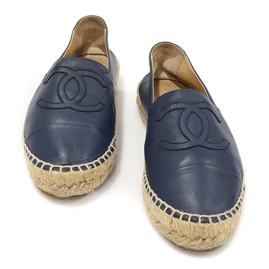 CHANEL G29762 Dark Navy Lambskin Espadrille Women's Slip-On 37 117643546