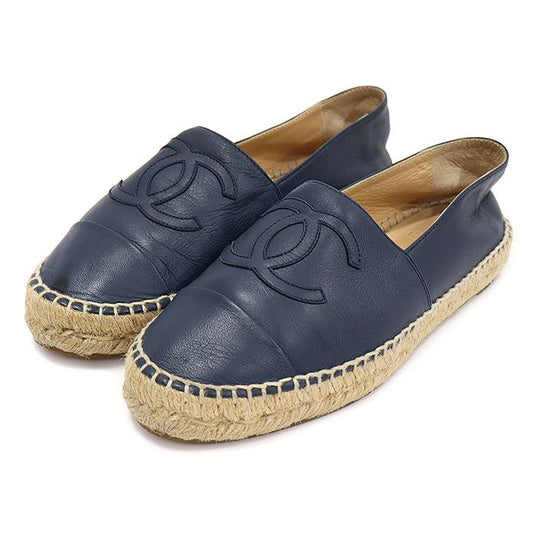CHANEL G29762 Dark Navy Lambskin Espadrille Women's Slip-On 37 117643546