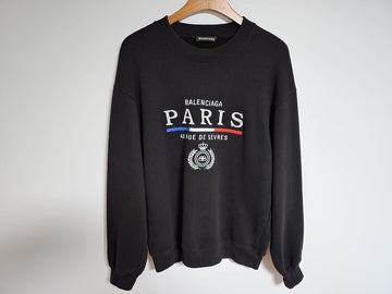 BALENCIAGA S Schwarzes Paris-Flaggen-Stickerei Sweatshirt 570807 TGV49 117820519