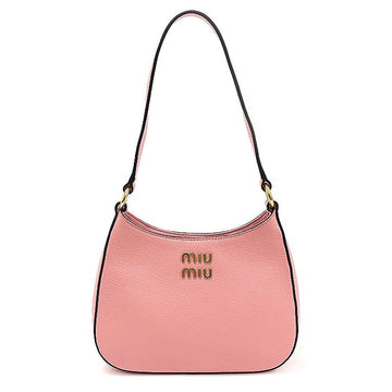 Miu Miu 5BC105 Rosa Pink Madras Leather Gold Lettering Hobo Shoulder Bag EP50219MIU 118020235