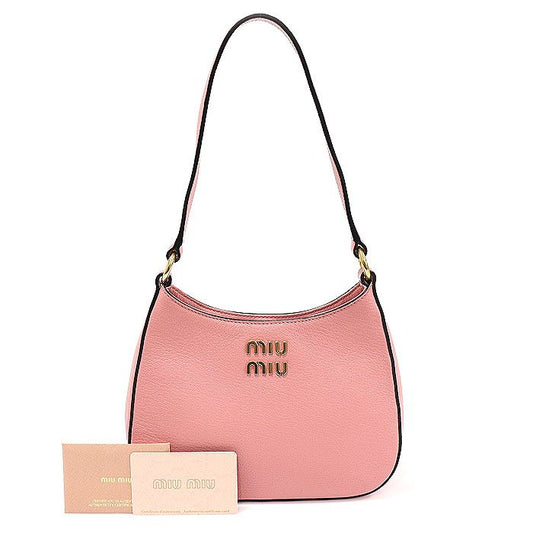 MIU MIU 5BC105 ローザ ピンク マドラス レザー ゴールド レタリング ホーボー ショルダーバッグ 118020235