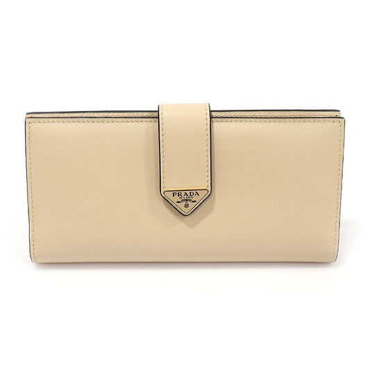 Prada Beige Travertine Stone Calfskin Gold Triangle Large Long Wallet 1MV025 118451268