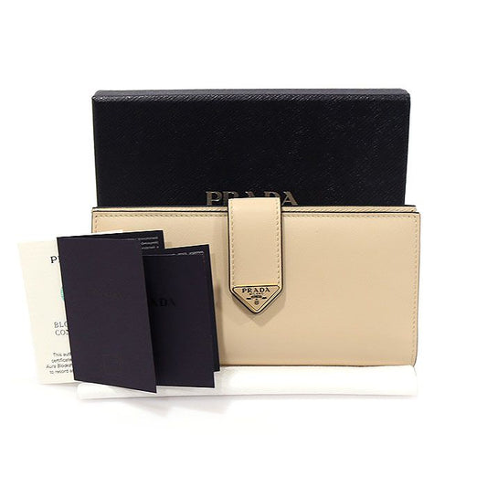 Prada Beige Travertine Stone Calfskin Gold Triangle Large Long Wallet 1MV025 118451268