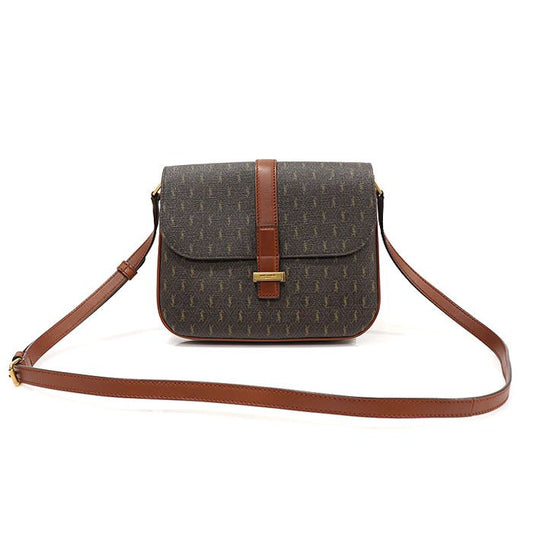 SAINT LAURENT ブラウン モノグラム キャンバス ブラウン レザー ゴールド サッチェル ショルダーバッグ 568604 118552245