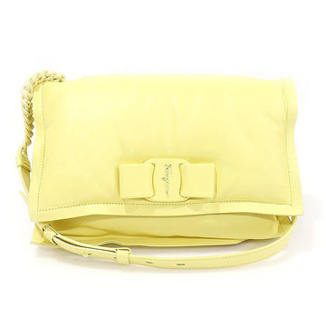 Salvatore Ferragamo 21 I287 Yellow Calfskin Padded Vara Bow Viva Small Shoulder Bag 118552716