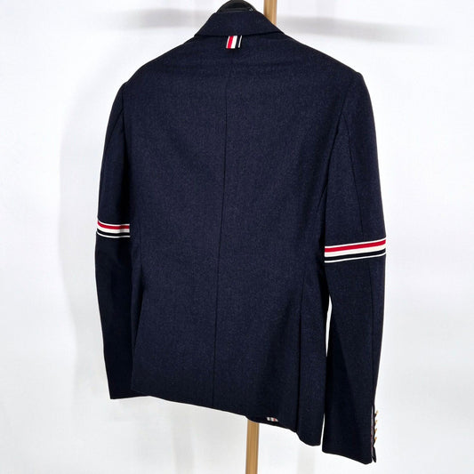 THOM BROWNE スリーストライプ アームバンド ウール ブレザー ジャケット ネイビー 118613616