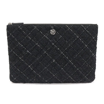CHANEL Black Tweed Lambskin Silver-tone Large Clutch 22 Collection 118930384