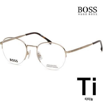 Hugo Boss Titanium Eyeglasses BOSS1448 J5G Semi-Rimless Gold Round Luxury Stainless Steel 118939428